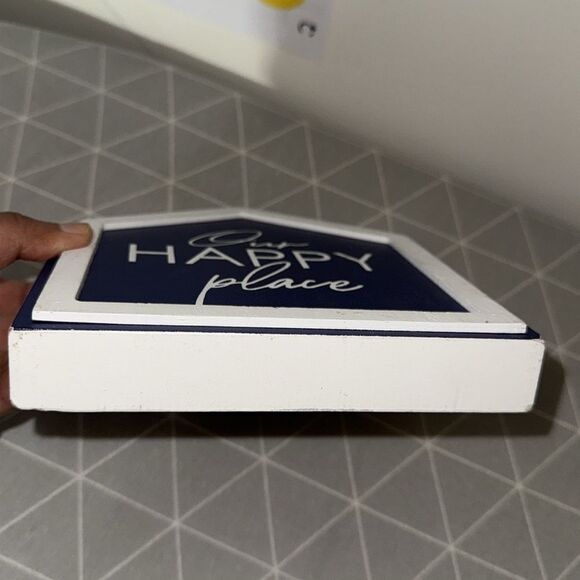 Navy Blue 'Our Happy Place' tabletop Sign EUC - Picture 4 of 6
